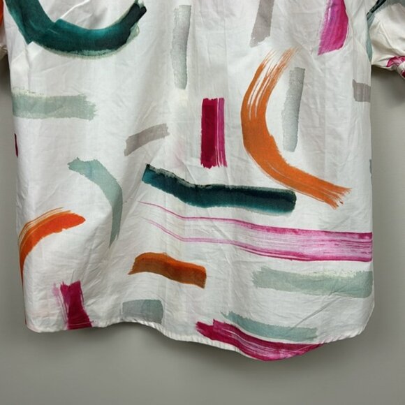 ANTHROPOLOGIE X Aimee Clarke button back brushstroke print short sleeve blouse - Picture 6 of 14